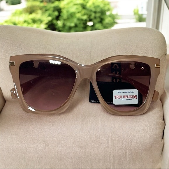 True Religion Tan Cat-Eye Sunglasses with Angular Details - Picture 2 of 5